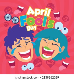 Girl and boy avatar laughing out loud April fool day template Vector