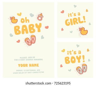 it's a girl, it's a boy and baby shower cards