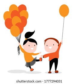 Girl and boy with ballons on the white background