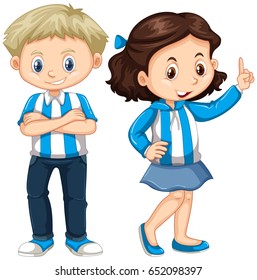 Girl and boy in blue and white shirt illustration