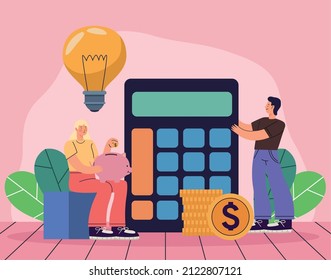 girl and boy with calculator of loan and sholarship