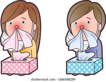 A girl and a boy cannot part with a tissue because of mucus.