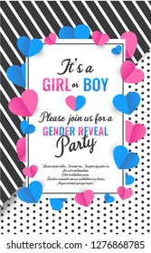 It's a girl or boy card, gender reveal party invitation. vector illustration.