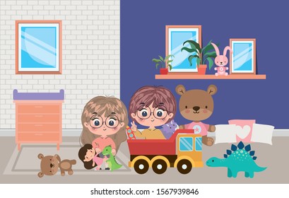 Girl and boy cartoon design, Kids friendship childhood little people lifestyle and person theme Vector illustration
