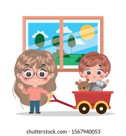 Girl and boy cartoon design, Kids friendship childhood little people lifestyle and person theme Vector illustration