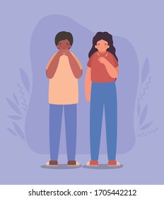 Girl and boy cartoons avatars with dry cough and shortness of breath design, Kid childhood little people lifestyle casual person and cute and young theme Vector illustration