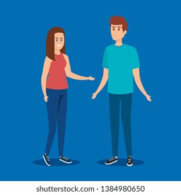 girl and boy with casual clothes and hairstyle
