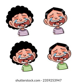 Girl and boy characters crying