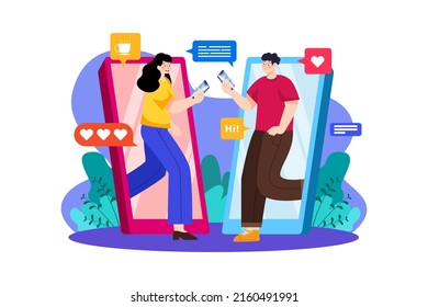 Girl and boy chatting on the app Illustration concept. Flat illustration isolated on white background
