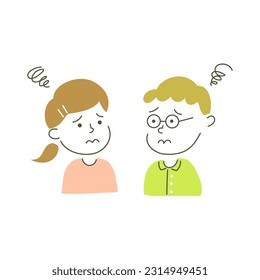 girl, boy, child, kid, anxiety, worry, uneasy, anxious, feel nervous, concern, vector, illustration, set, pair