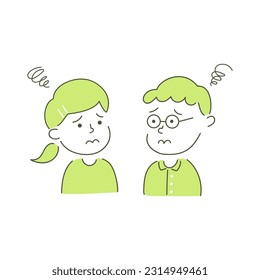 girl, boy, child, kid, anxiety, worry, uneasy, anxious, feel nervous, concern, vector, illustration, set, pair