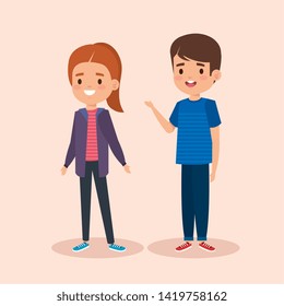 girl and boy children with casual clothes