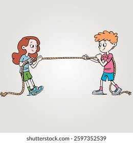 girl and boy compete in tug-of-war