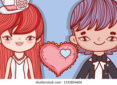 girl and boy couple marriage with heart