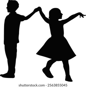 a girl and a boy dancing, silhouette vector