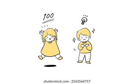 A girl and a boy delighted about improving their grades.