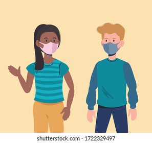 girl and boy with distancing prevention and mask
