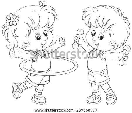Girl and boy doing gymnastic exercises