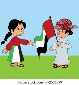 a girl and boy dressing traditional clothes of the UAE