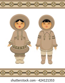 girl and boy eskimo in traditional clothing