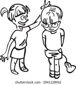 A girl and a boy are fooling around at school. The girl sat joking with the boy
