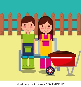 girl and boy gardener farm