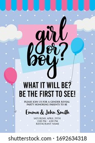 Girl or boy Gender reveal party invitation card vector design