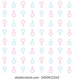 Girl or Boy Gender Symbols Seamless Pattern. Pink and Blue Gender Reveal Party Repeating Endless Background.