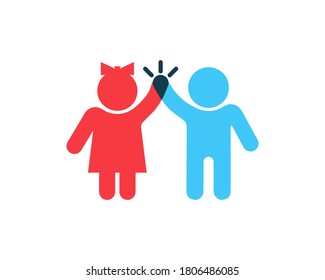 Girl and boy give five icon. Success people symbol. Teamwork business concept sign. Vector on isolated white background. EPS 10