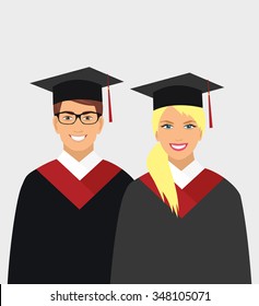 Girl and boy graduates in gowns