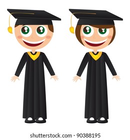 girl and boy graduates with hat cartoons vector illustration