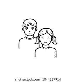 Girl and boy hand drawn outline doodle icon. Youth vector sketch illustration for print, web, mobile and infographics isolated on white background.