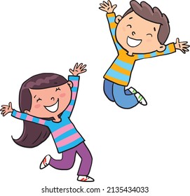 girl and the boy happily jump for joy