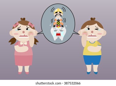 Girl And Boy Has Tooth Ache Feeling Like Tooh Is Drilled Cartoon Vector