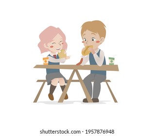 girl and boy are having lunch 