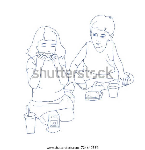 girl boy having their lunch children stock vector royalty