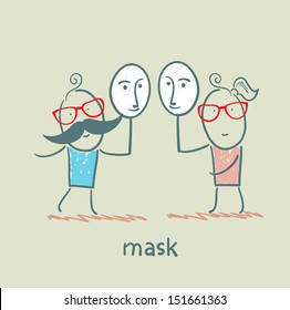 girl and boy holding a mask