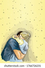 Girl and boy hug together