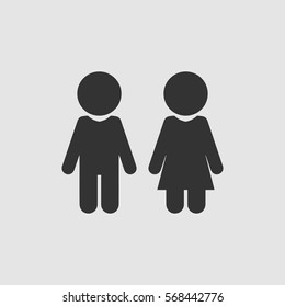Girl and boy icon flat. Black pictogram on grey background. Vector illustration symbol