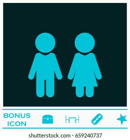 Girl and boy icon flat. Blue pictogram on dark background. Vector illustration symbol and bonus icons