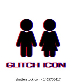 Girl and boy icon flat. Simple pictogram - Glitch effect. Vector illustration symbol