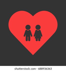 Girl and boy icon flat. Simple pictogram on heart background. Vector illustration symbol