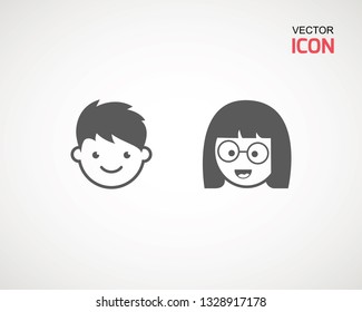 girl and boy icon on white background. child symbol . Kids icons , children vector illustration