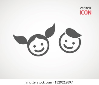 girl and boy icon on white background. child symbol . Kids icons , children vector illustration