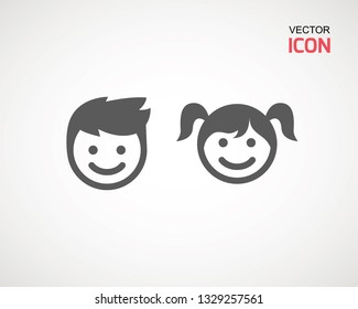 girl and boy icon on white background. child symbol . Kids icons , children vector illustration