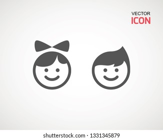 girl and boy icon on white background. child symbol . Kids icons , children vector illustration.