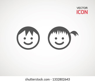 girl and boy icon on white background. child symbol . Kids icons , children vector illustration