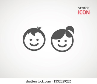 Girl And Boy Icon On White Background. Child Symbol . Kids Icons , Children Vector Illustration