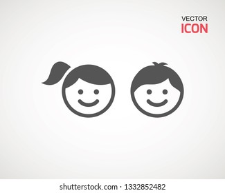 girl and boy icon on white background. child symbol . Kids icons , children vector illustration