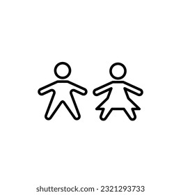 Girl and boy icon on white background. Boy and girl, two children, simple icon. Black icon on white background